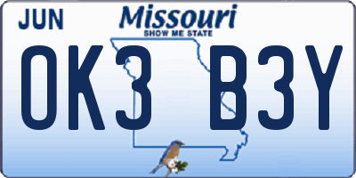 MO license plate OK3B3Y