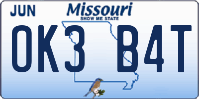 MO license plate OK3B4T