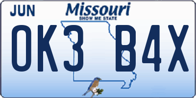 MO license plate OK3B4X