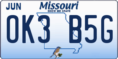 MO license plate OK3B5G