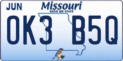 MO license plate OK3B5Q
