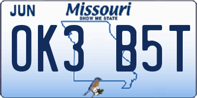 MO license plate OK3B5T