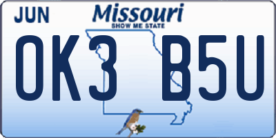 MO license plate OK3B5U
