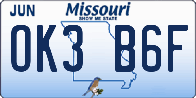 MO license plate OK3B6F