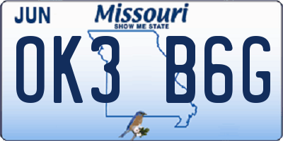 MO license plate OK3B6G