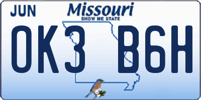 MO license plate OK3B6H