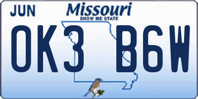 MO license plate OK3B6W