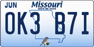 MO license plate OK3B7I