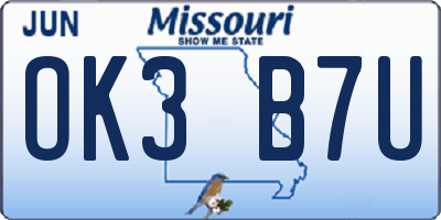 MO license plate OK3B7U