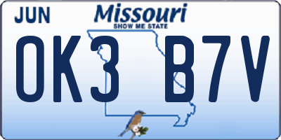 MO license plate OK3B7V