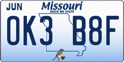 MO license plate OK3B8F