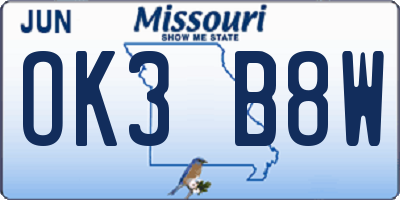 MO license plate OK3B8W