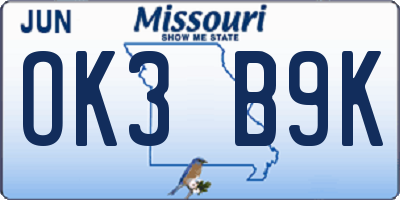 MO license plate OK3B9K