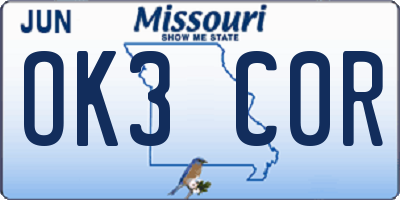 MO license plate OK3C0R