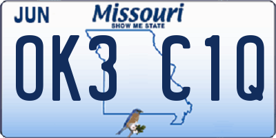 MO license plate OK3C1Q