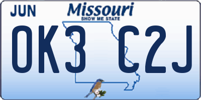 MO license plate OK3C2J