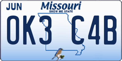 MO license plate OK3C4B