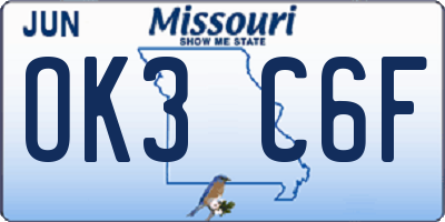 MO license plate OK3C6F