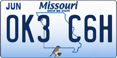 MO license plate OK3C6H