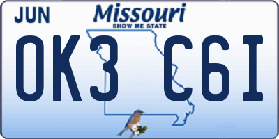 MO license plate OK3C6I