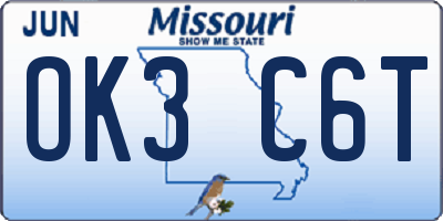 MO license plate OK3C6T