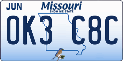 MO license plate OK3C8C