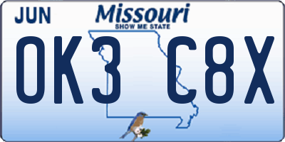MO license plate OK3C8X