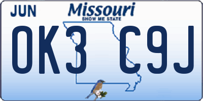 MO license plate OK3C9J