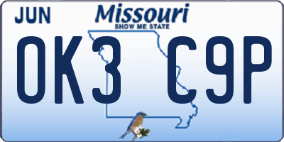 MO license plate OK3C9P