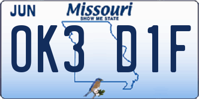 MO license plate OK3D1F