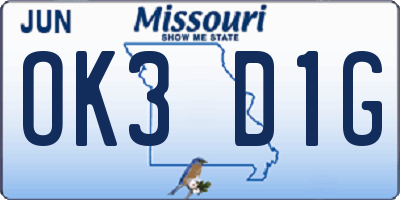 MO license plate OK3D1G
