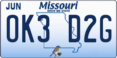 MO license plate OK3D2G