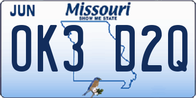 MO license plate OK3D2Q