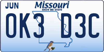 MO license plate OK3D3C