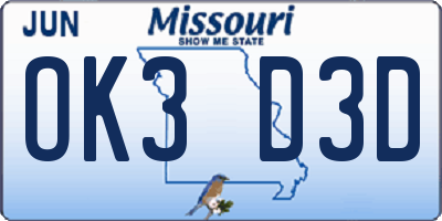 MO license plate OK3D3D