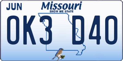MO license plate OK3D4O
