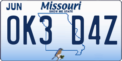 MO license plate OK3D4Z