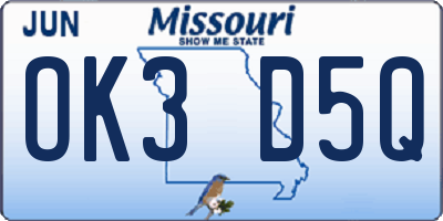 MO license plate OK3D5Q