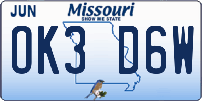 MO license plate OK3D6W