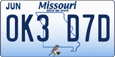 MO license plate OK3D7D
