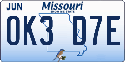 MO license plate OK3D7E