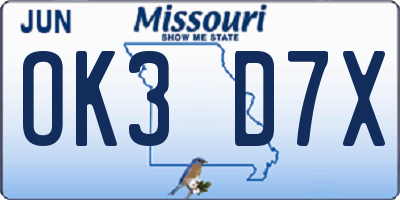 MO license plate OK3D7X