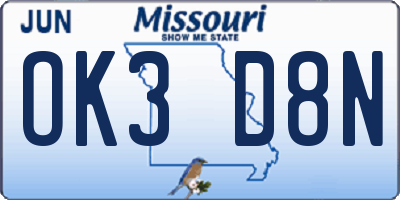 MO license plate OK3D8N