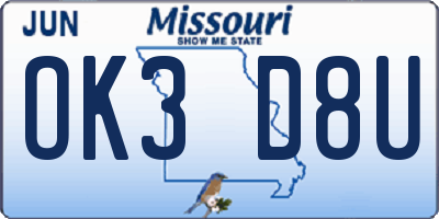 MO license plate OK3D8U