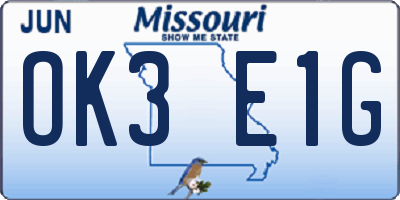 MO license plate OK3E1G