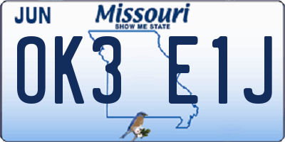 MO license plate OK3E1J