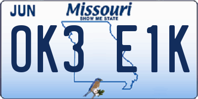 MO license plate OK3E1K