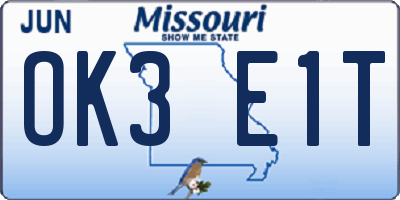 MO license plate OK3E1T