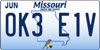 MO license plate OK3E1V