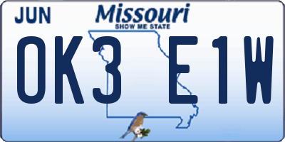 MO license plate OK3E1W